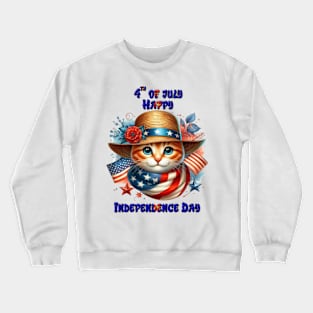 Cat in patriotic hat and scarf Crewneck Sweatshirt